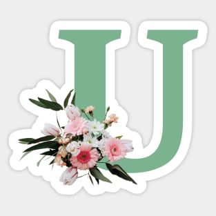 Letter U green with colorful flowers Sticker